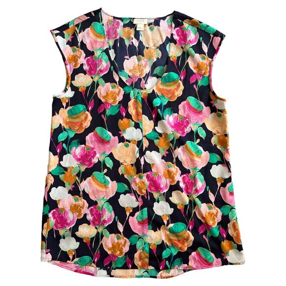 J.Crew Multicolor Floral Cap Sleeve Scoop Neck Blouse, US4 - Picture 2 of 6